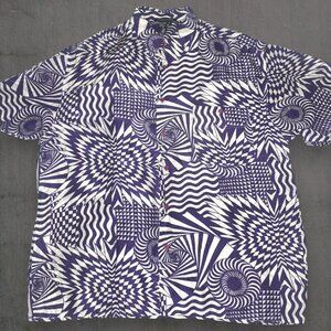 Vintage 90s Y2k Tulliano Mens Silk Shirt Psychedelic Disco Club Print Shirt L
